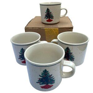 Set Of 4 Folkcraft Holiday Christmas Tree Stoneware Discontinued Earthenware